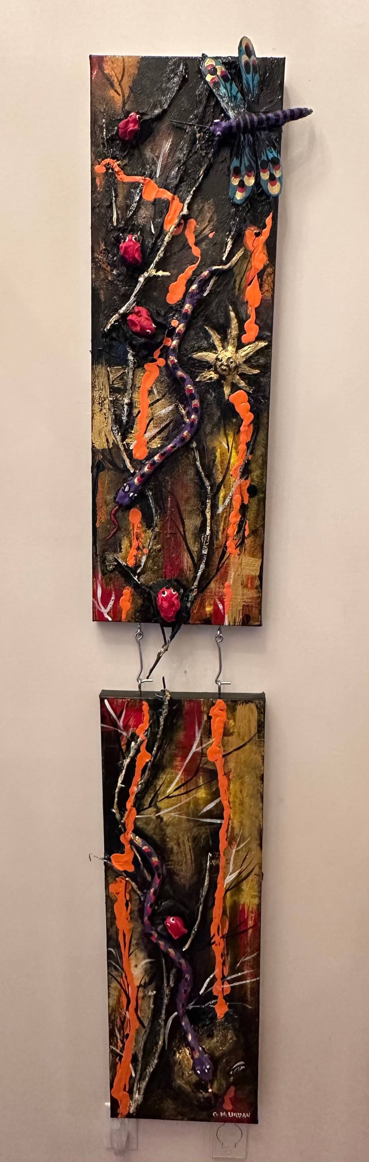 Orange Sky — Original Two-Panel Mixed-Media Sculptural Artwork