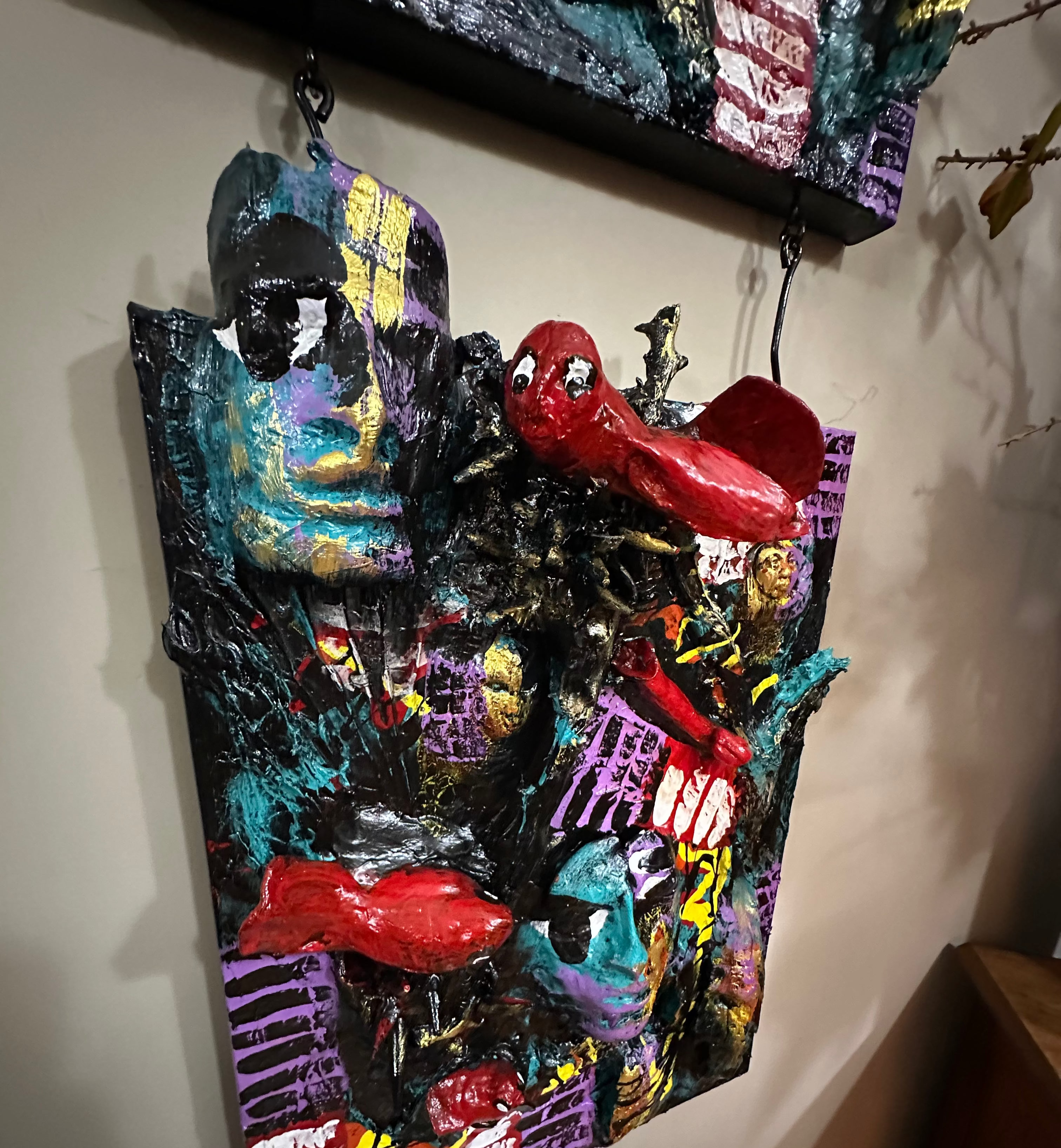 Four Trumpets Dance — Original Two-Panel Mixed-Media Sculptural Artwork