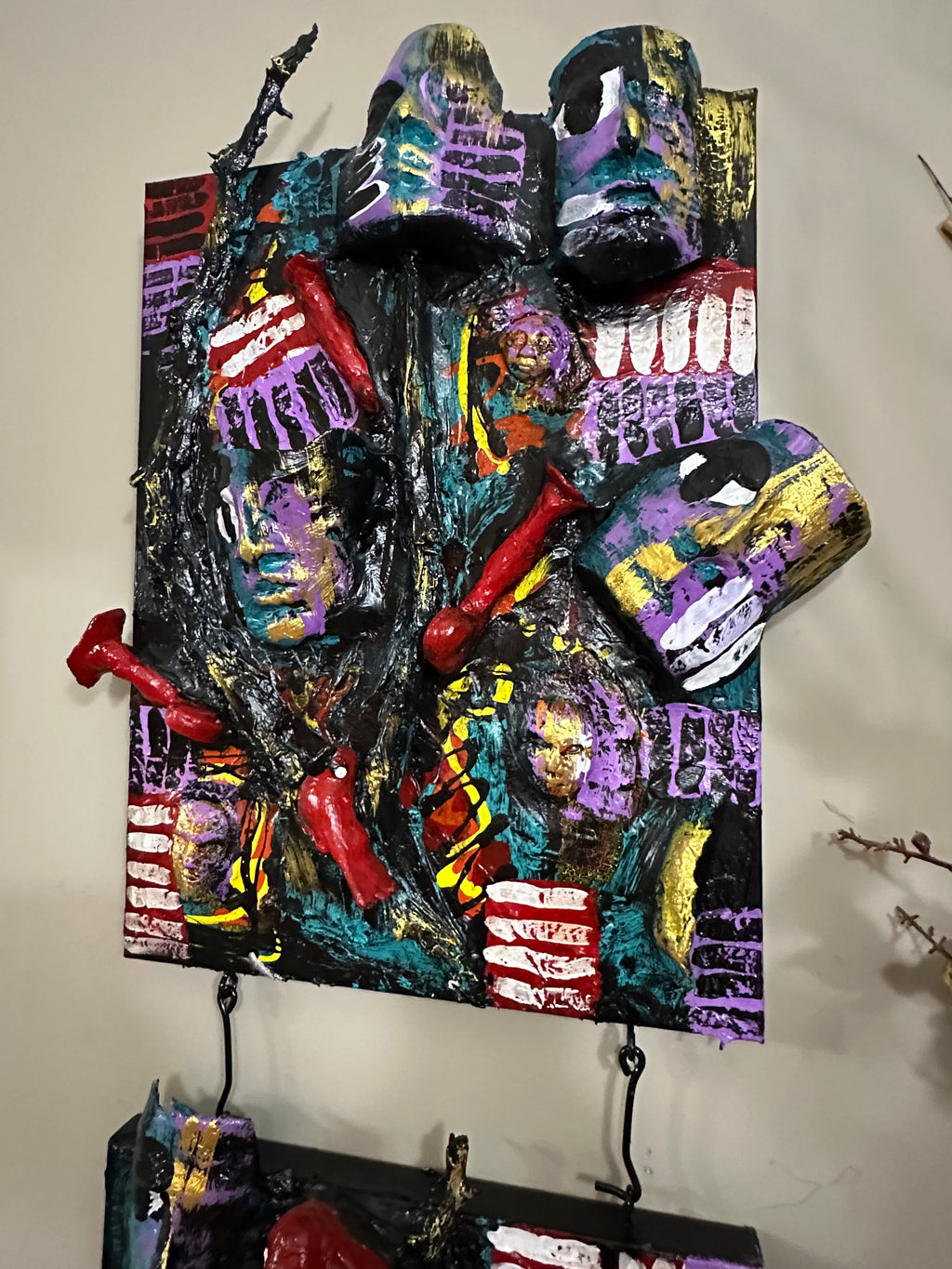 Four Trumpets Dance — Original Two-Panel Mixed-Media Sculptural Artwork