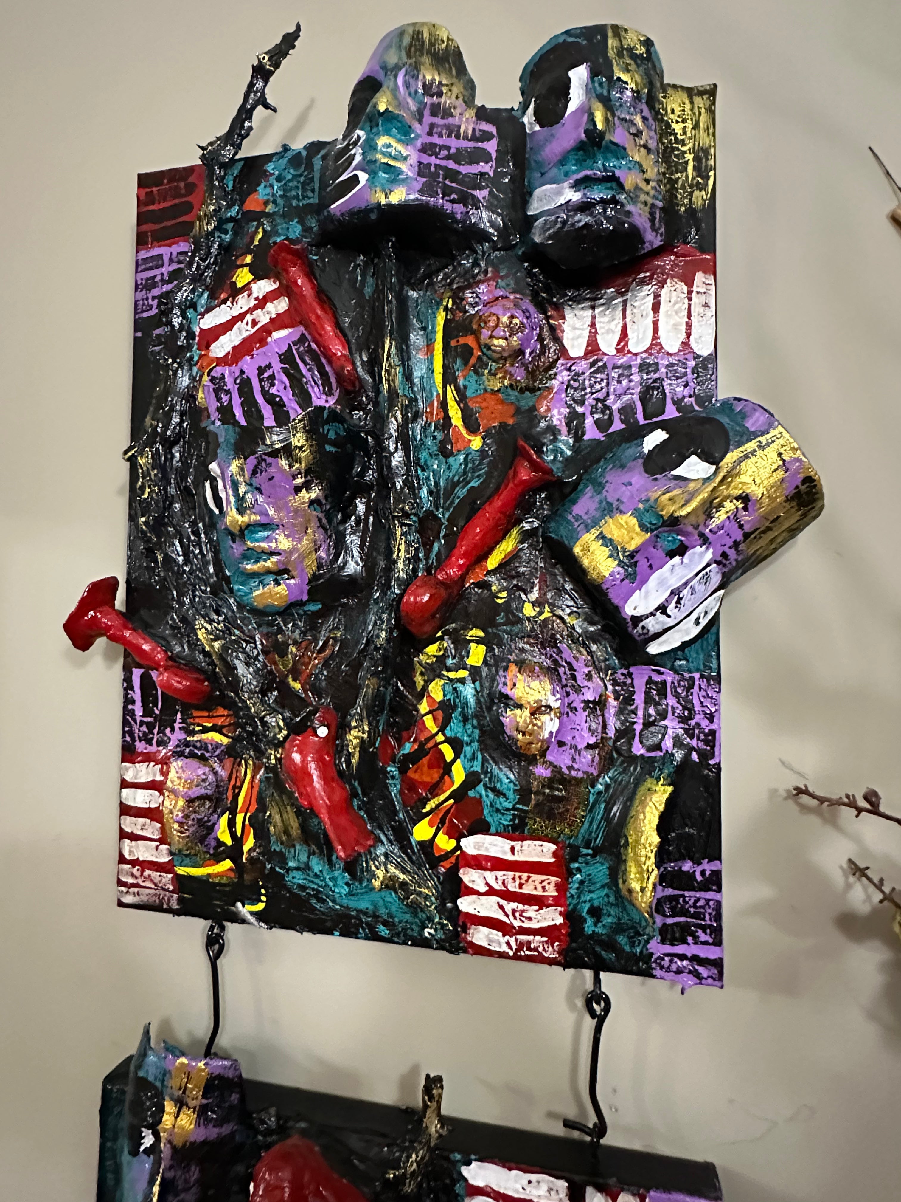 Four Trumpets Dance — Original Two-Panel Mixed-Media Sculptural Artwork