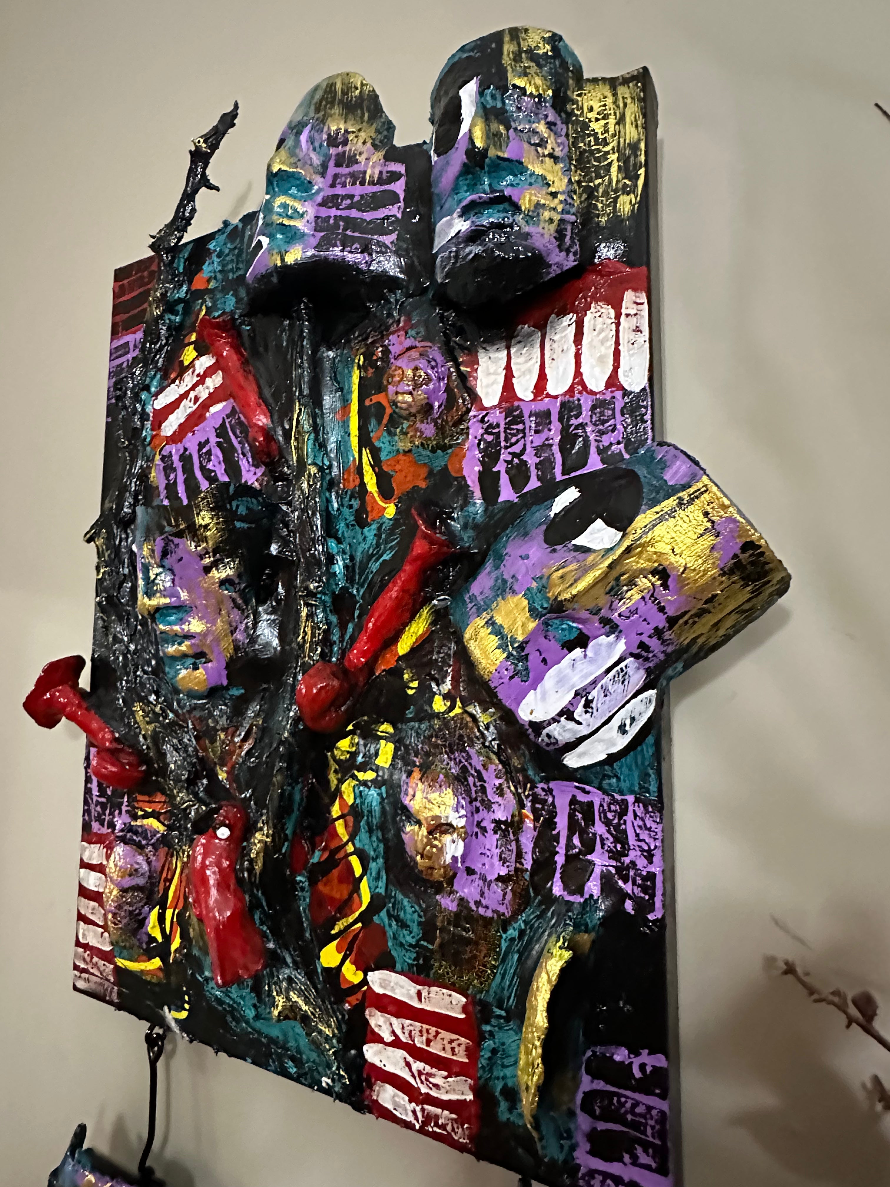 Four Trumpets Dance — Original Two-Panel Mixed-Media Sculptural Artwork