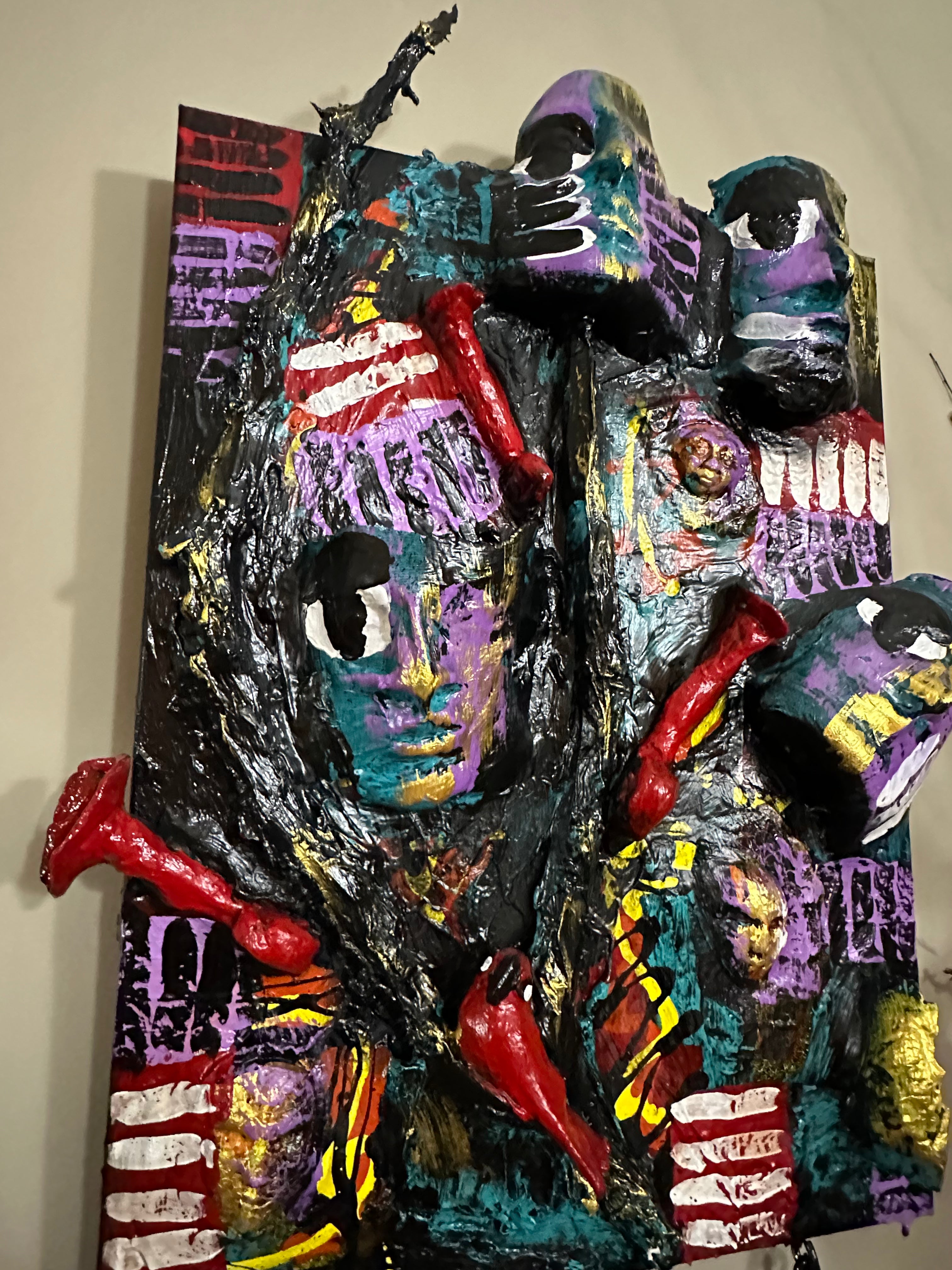 Four Trumpets Dance — Original Two-Panel Mixed-Media Sculptural Artwork