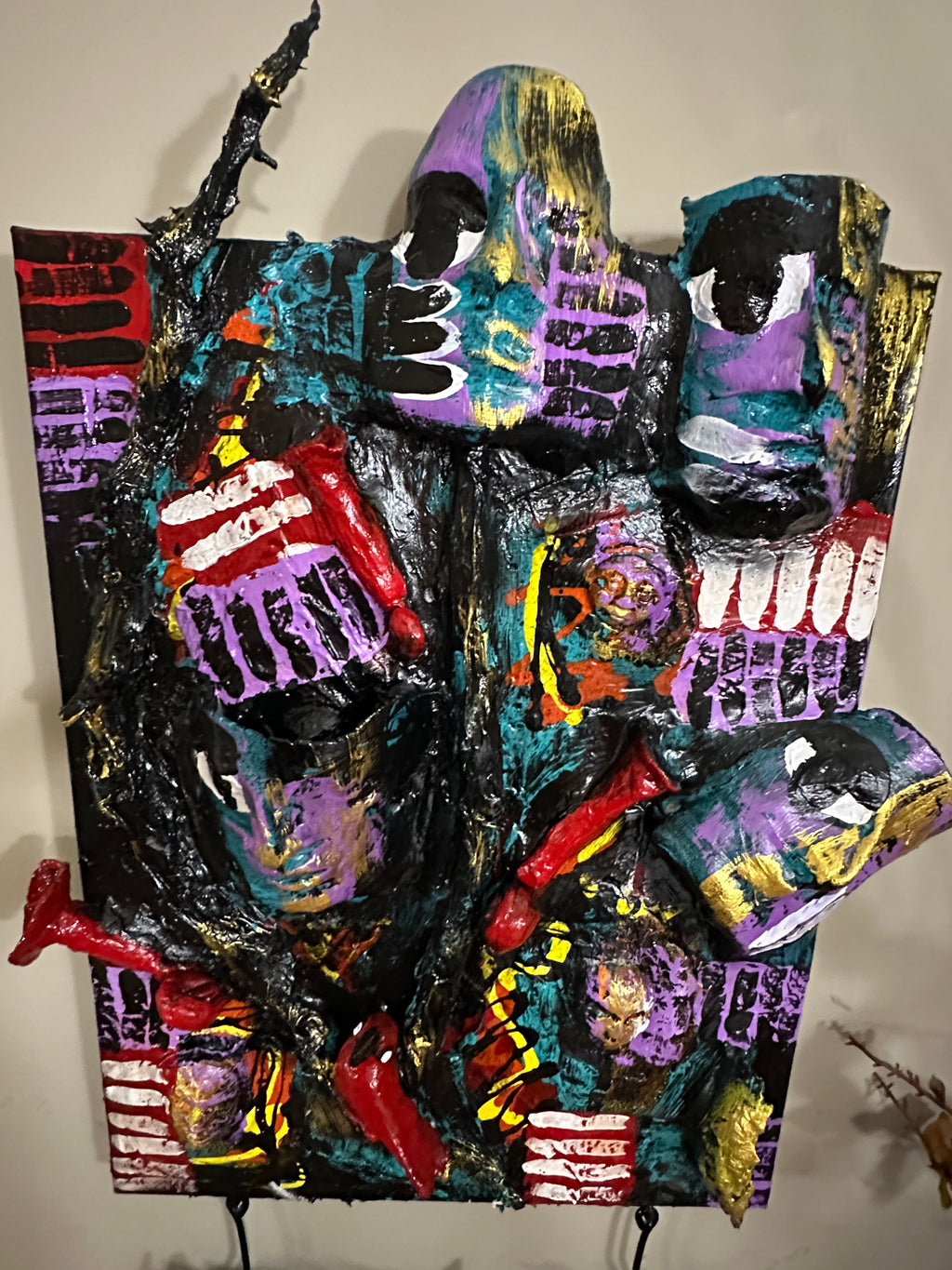 Four Trumpets Dance — Original Two-Panel Mixed-Media Sculptural Artwork
