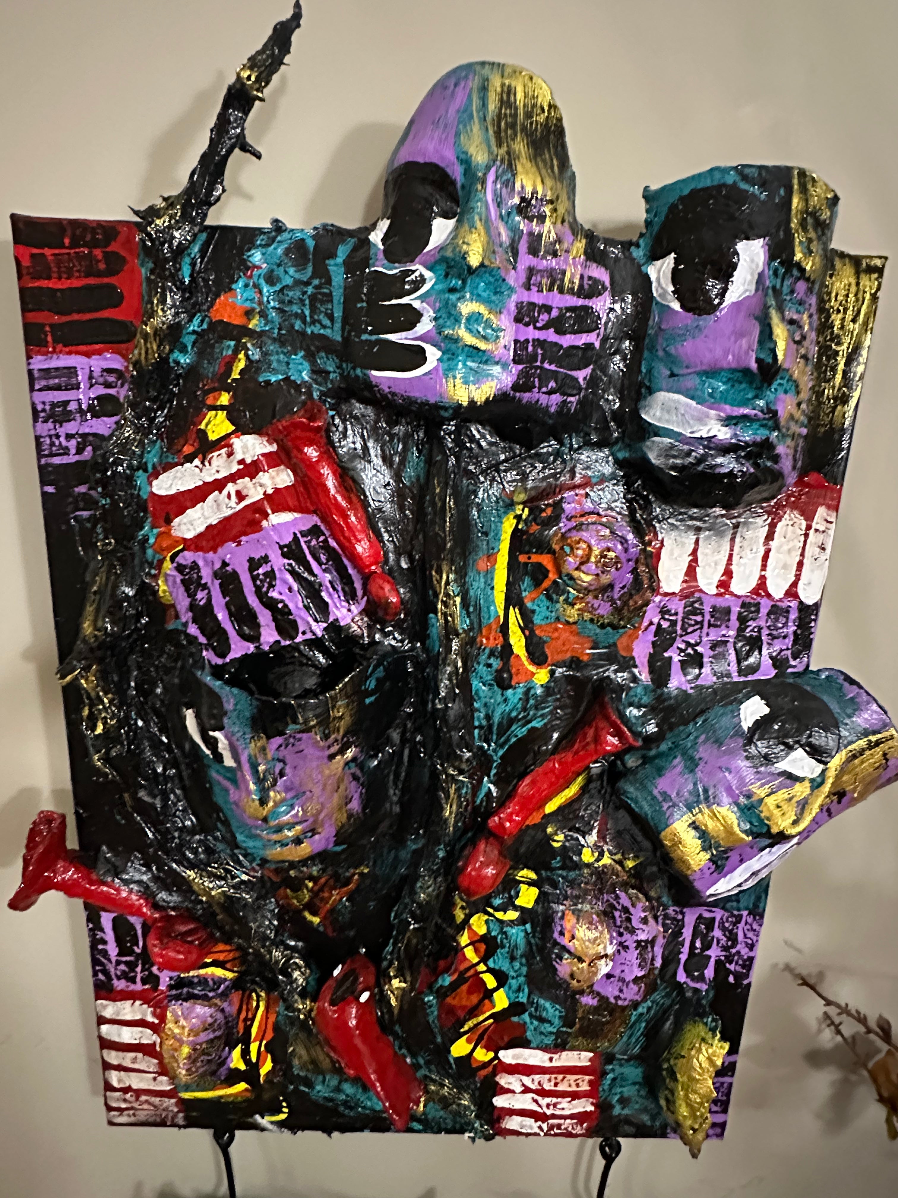 Four Trumpets Dance — Original Two-Panel Mixed-Media Sculptural Artwork