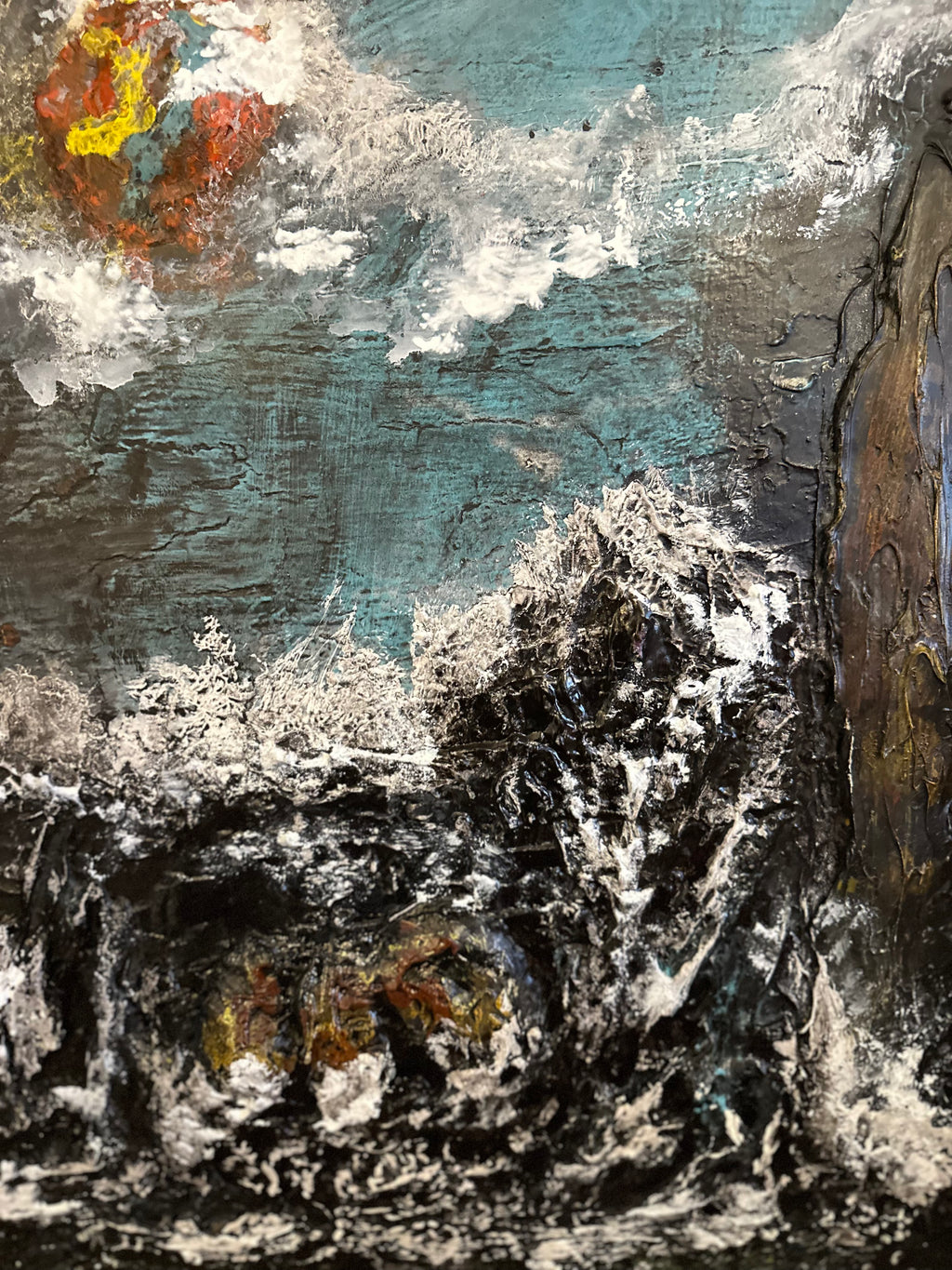 Orange Moon Over The Sea — Original Textured Seascape Painting