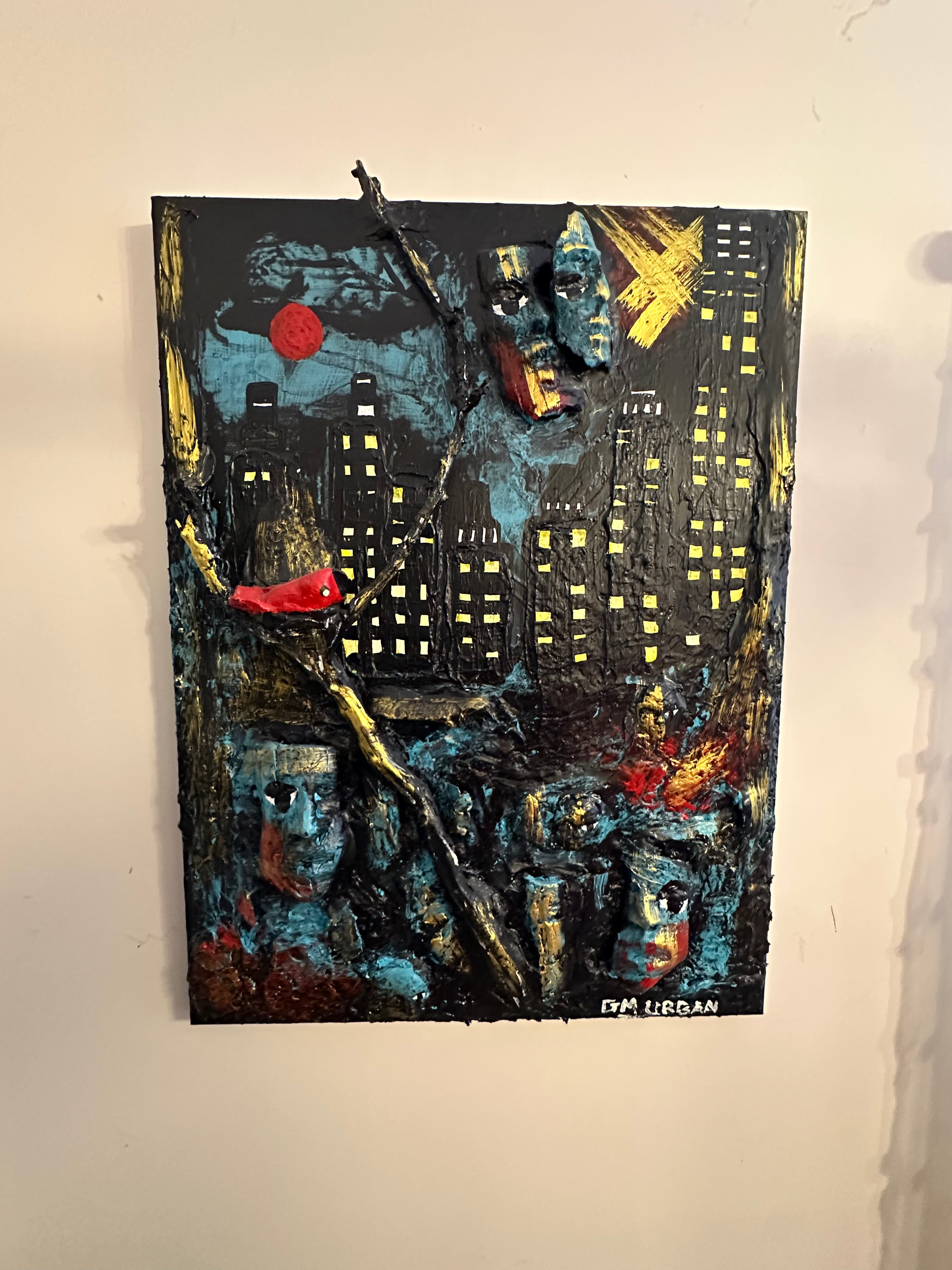 Red Moon — Original Mixed-Media Urban Surrealist Artwork