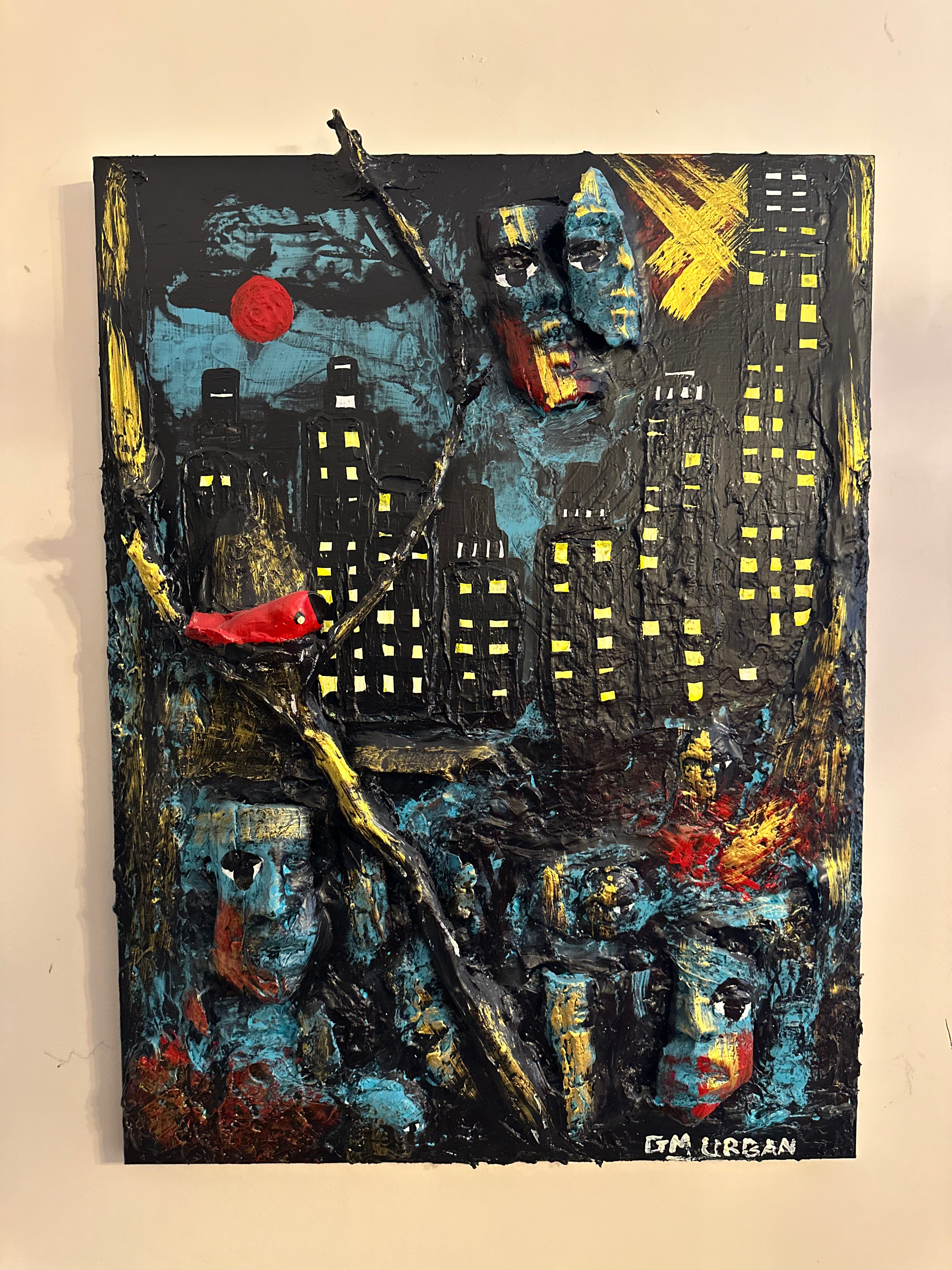 Red Moon — Original Mixed-Media Urban Surrealist Artwork