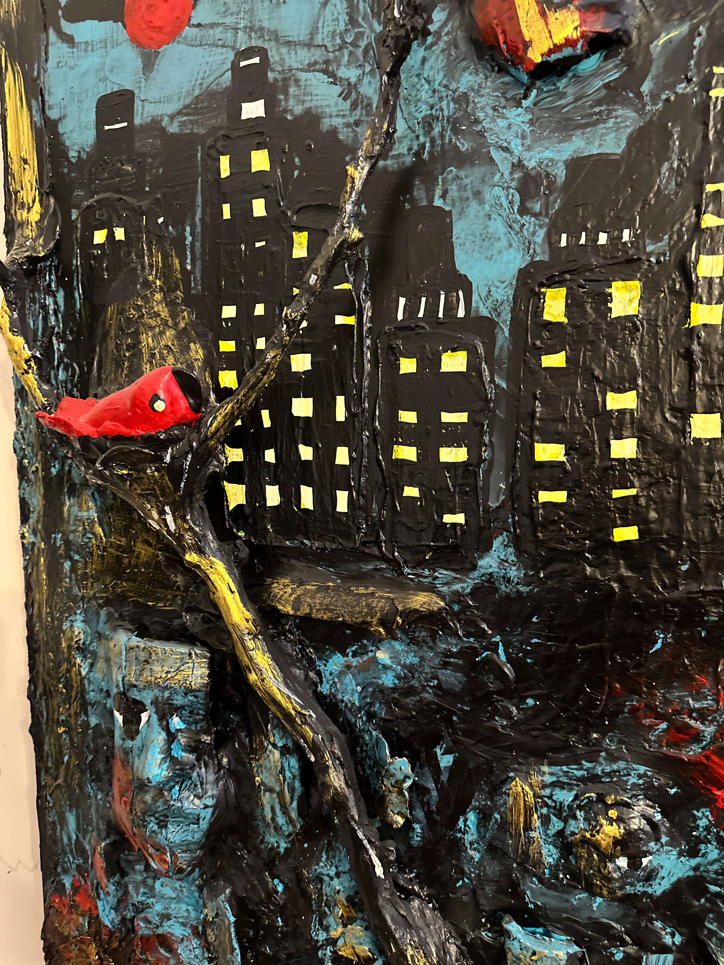 Red Moon — Original Mixed-Media Urban Surrealist Artwork