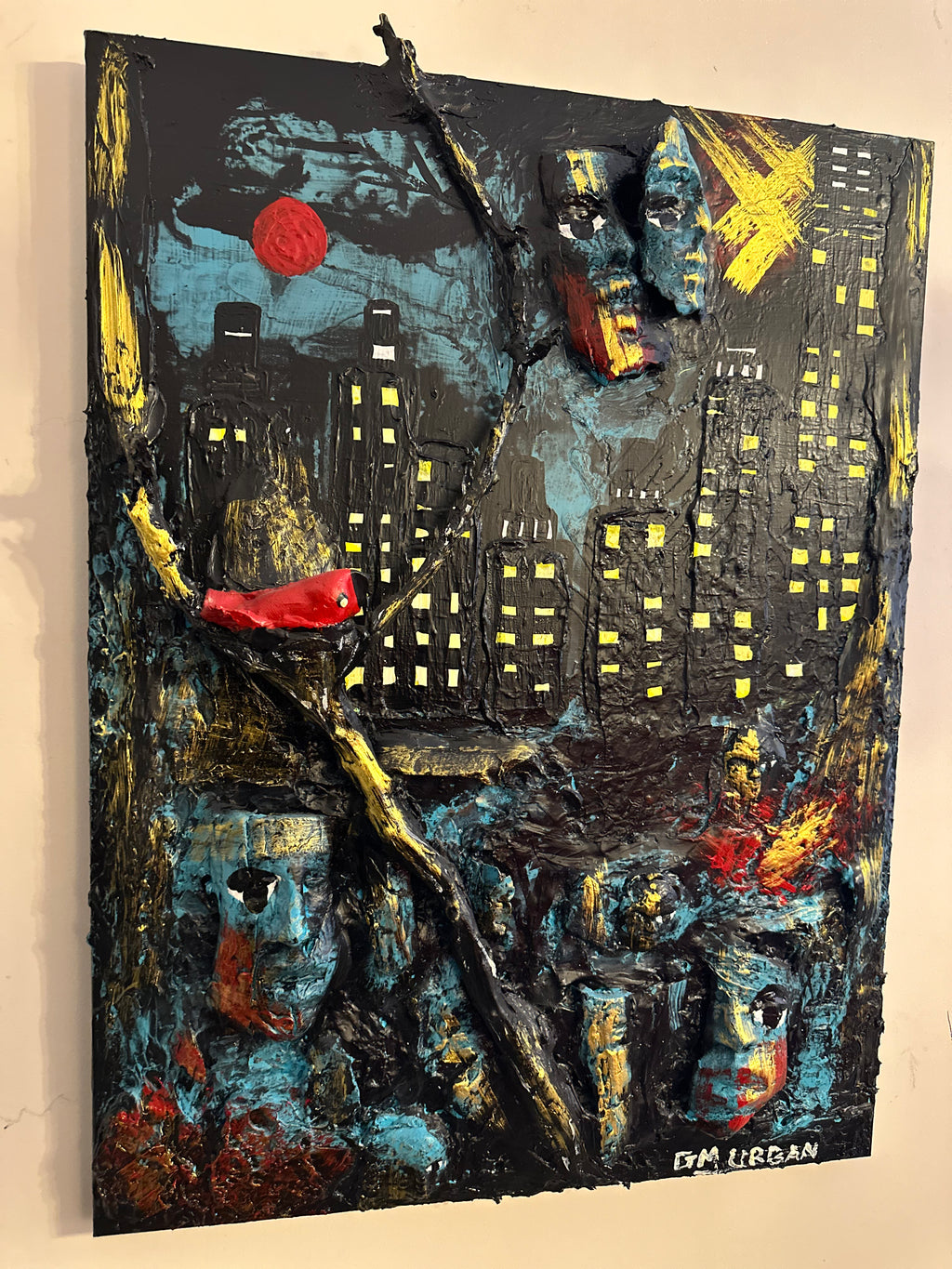 Red Moon — Original Mixed-Media Urban Surrealist Artwork