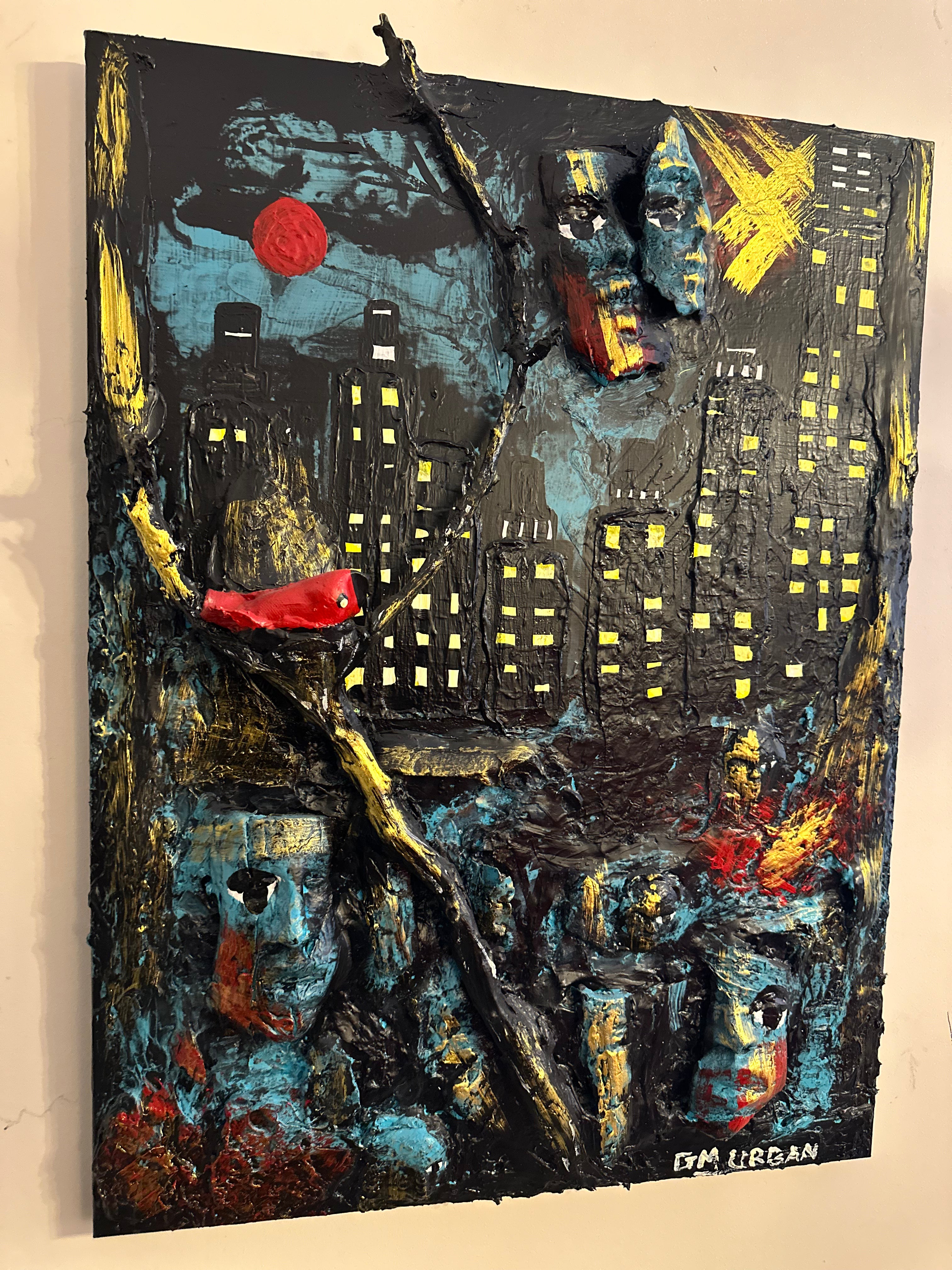 Red Moon — Original Mixed-Media Urban Surrealist Artwork