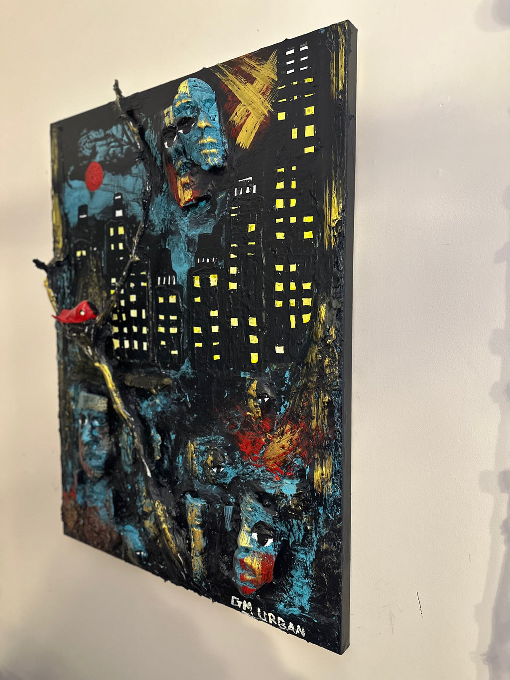 Red Moon — Original Mixed-Media Urban Surrealist Artwork