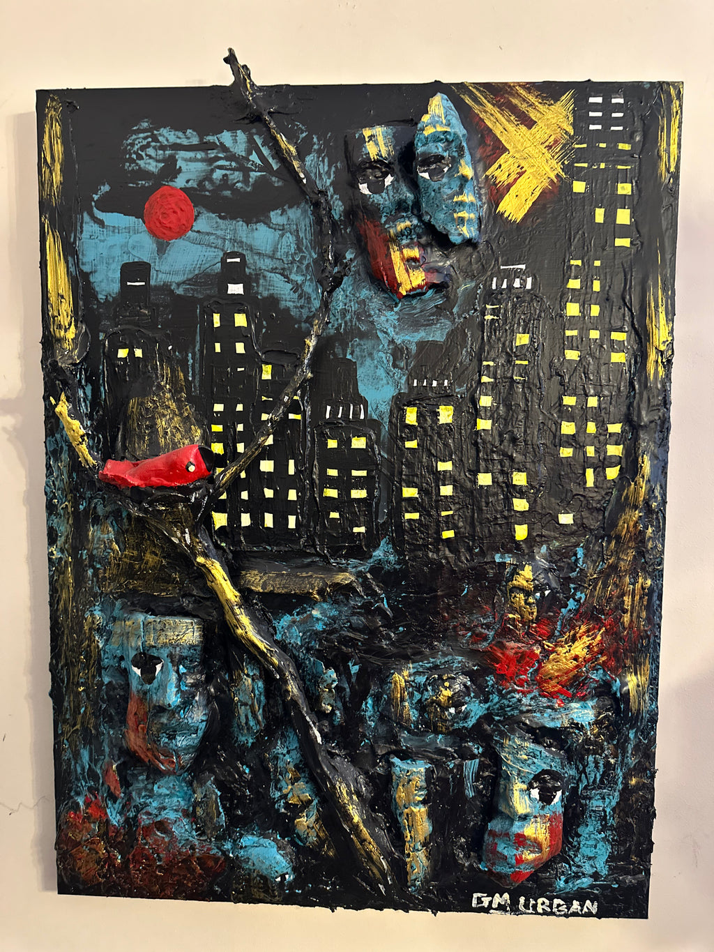 Red Moon — Original Mixed-Media Urban Surrealist Artwork