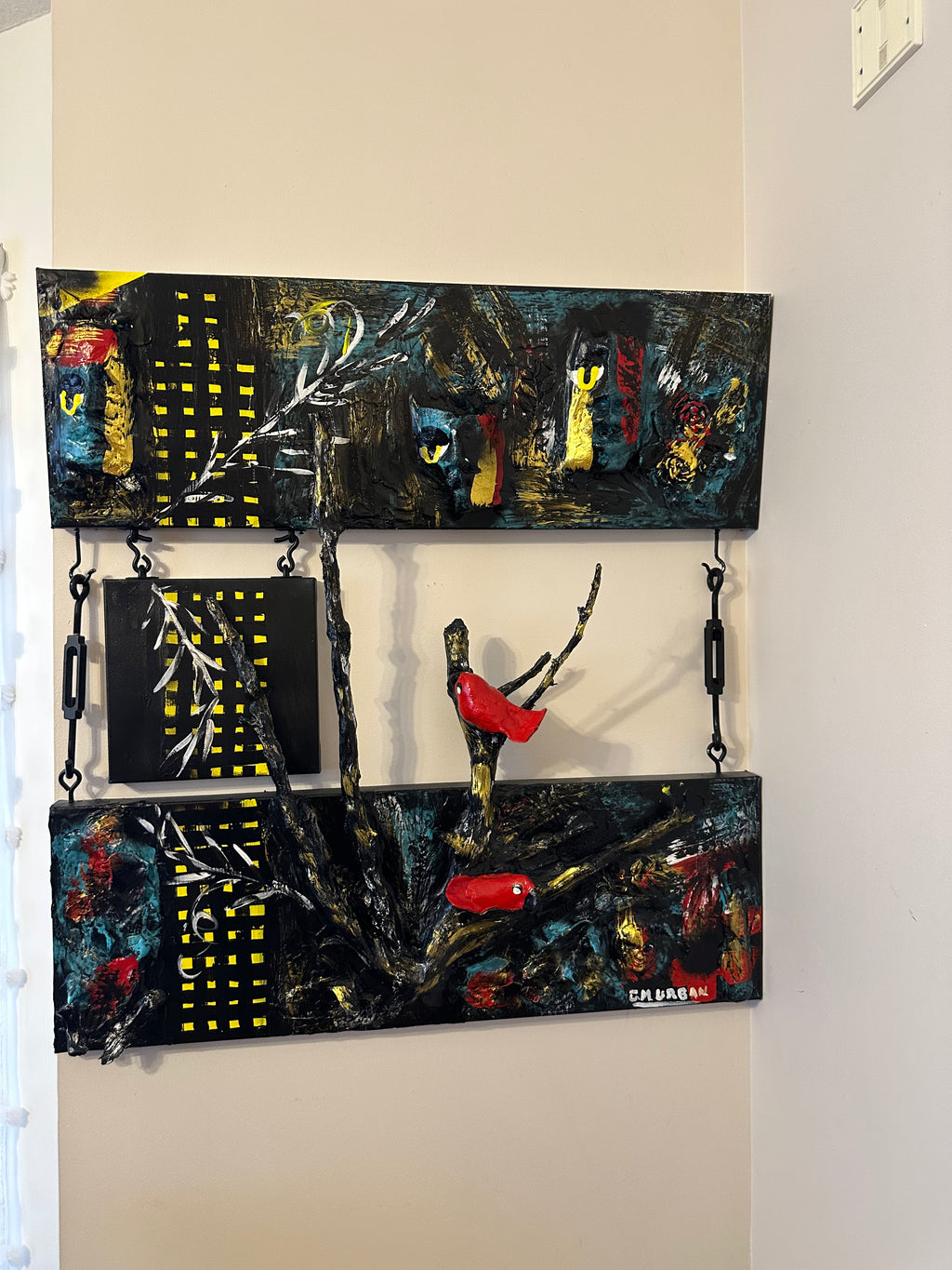 Blackwood at Night — Original Three-Panel Mixed-Media Sculptural Artwork