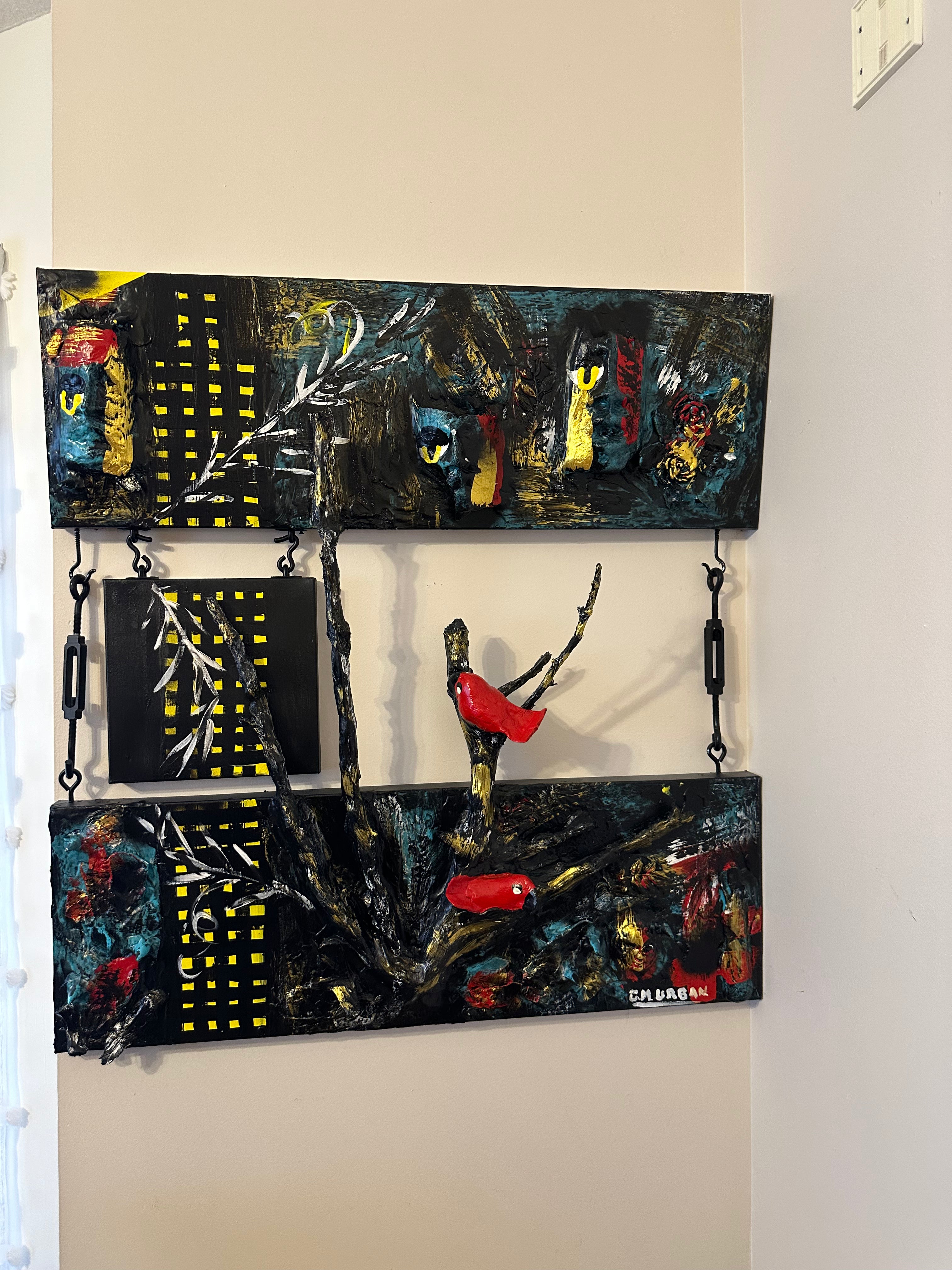 Blackwood at Night — Original Three-Panel Mixed-Media Sculptural Artwork