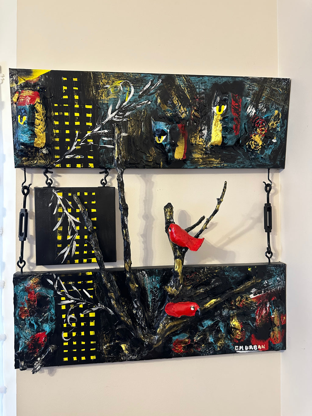 Blackwood at Night — Original Three-Panel Mixed-Media Sculptural Artwork