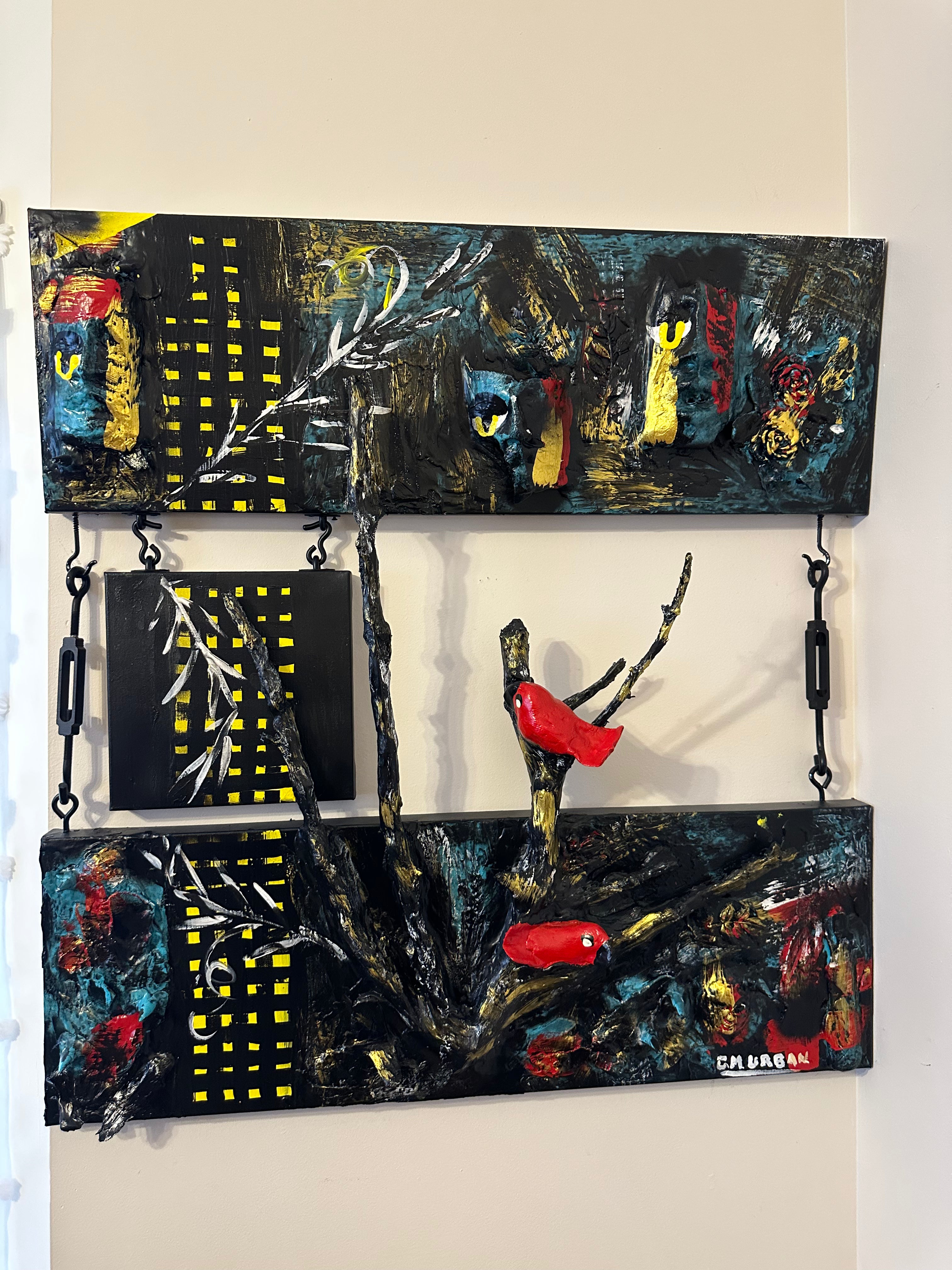 Blackwood at Night — Original Three-Panel Mixed-Media Sculptural Artwork