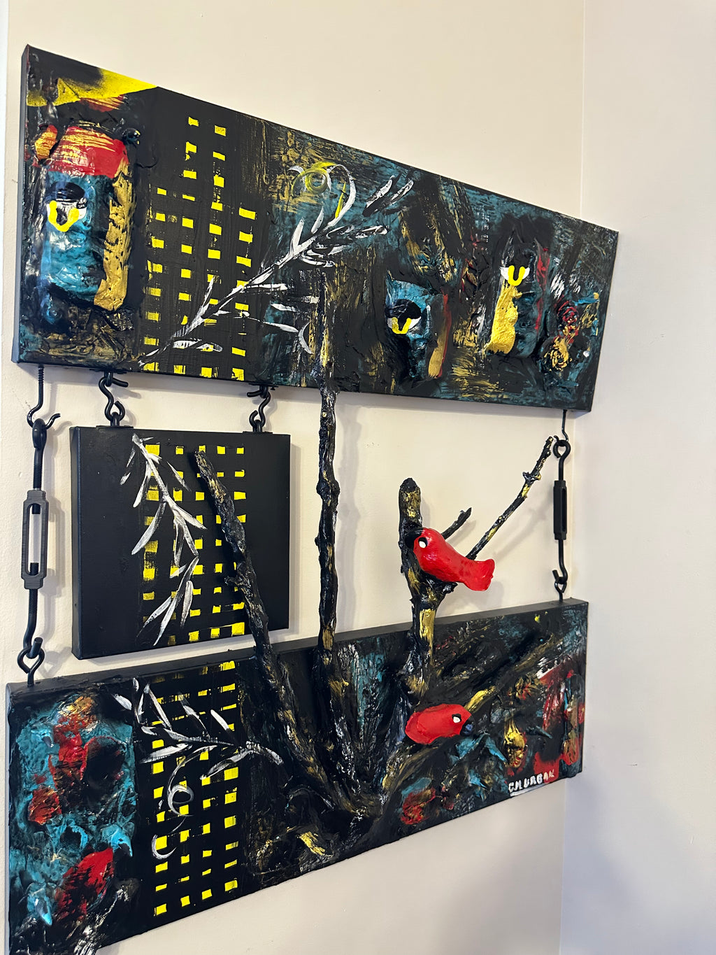 Blackwood at Night — Original Three-Panel Mixed-Media Sculptural Artwork