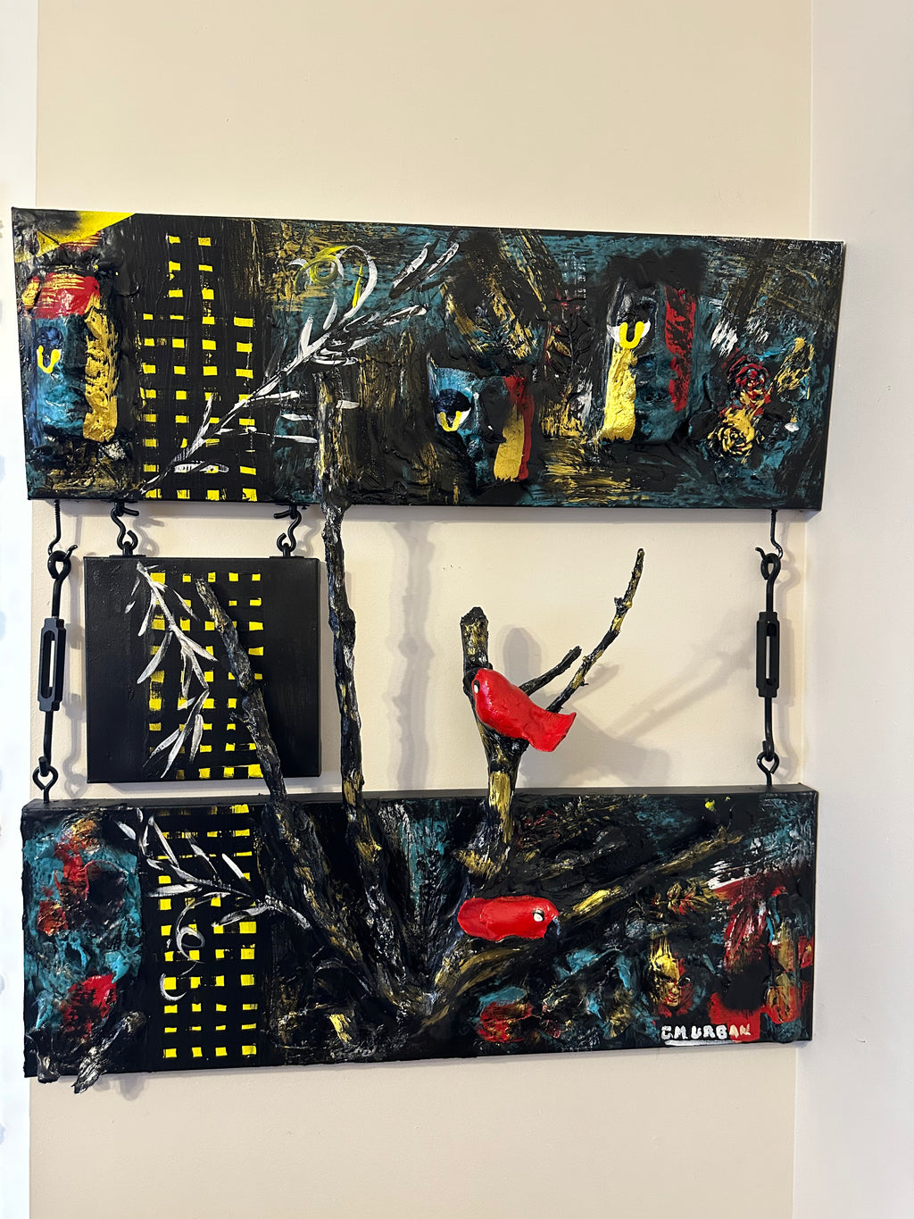Blackwood at Night — Original Three-Panel Mixed-Media Sculptural Artwork
