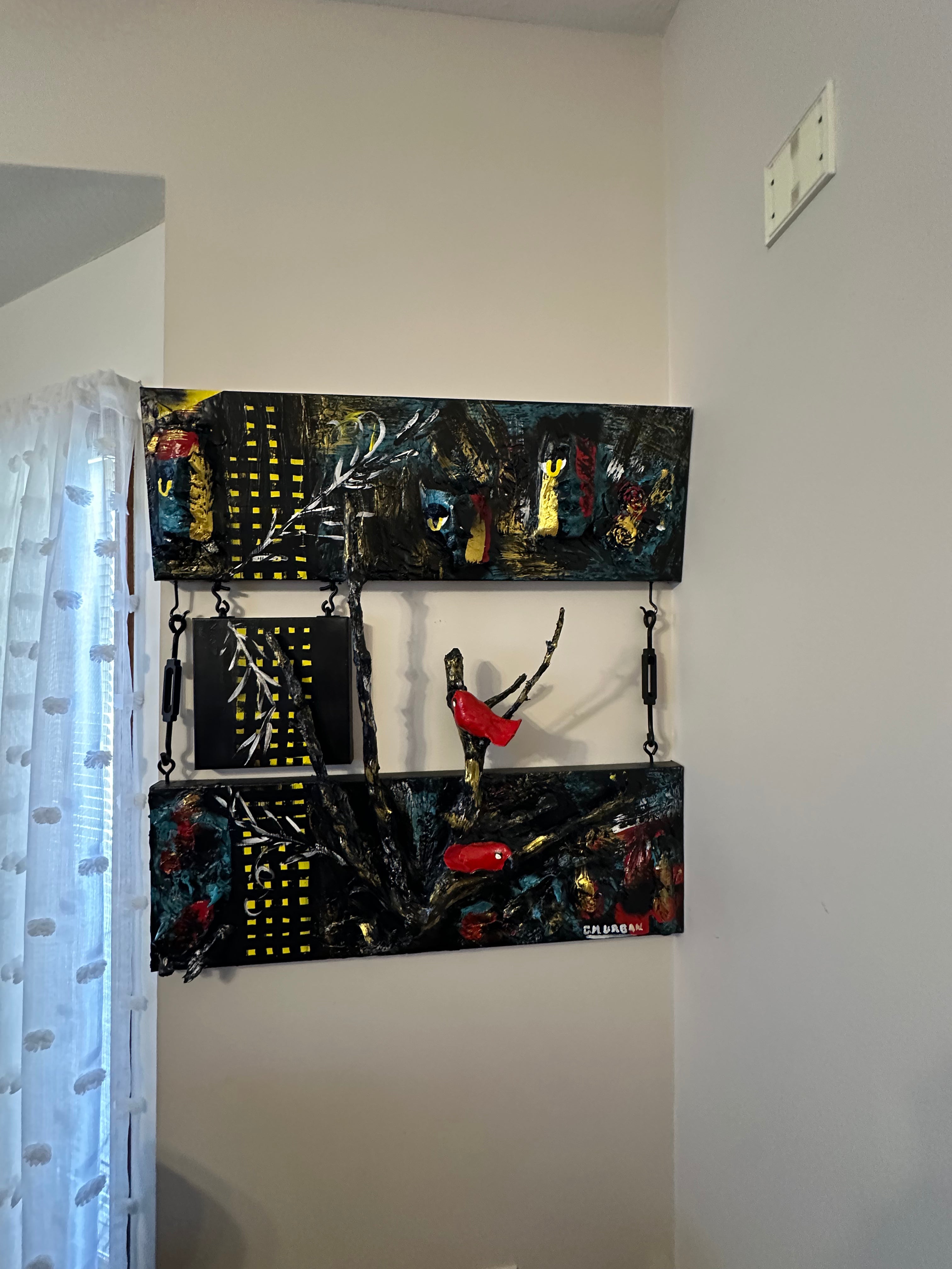 Blackwood at Night — Original Three-Panel Mixed-Media Sculptural Artwork