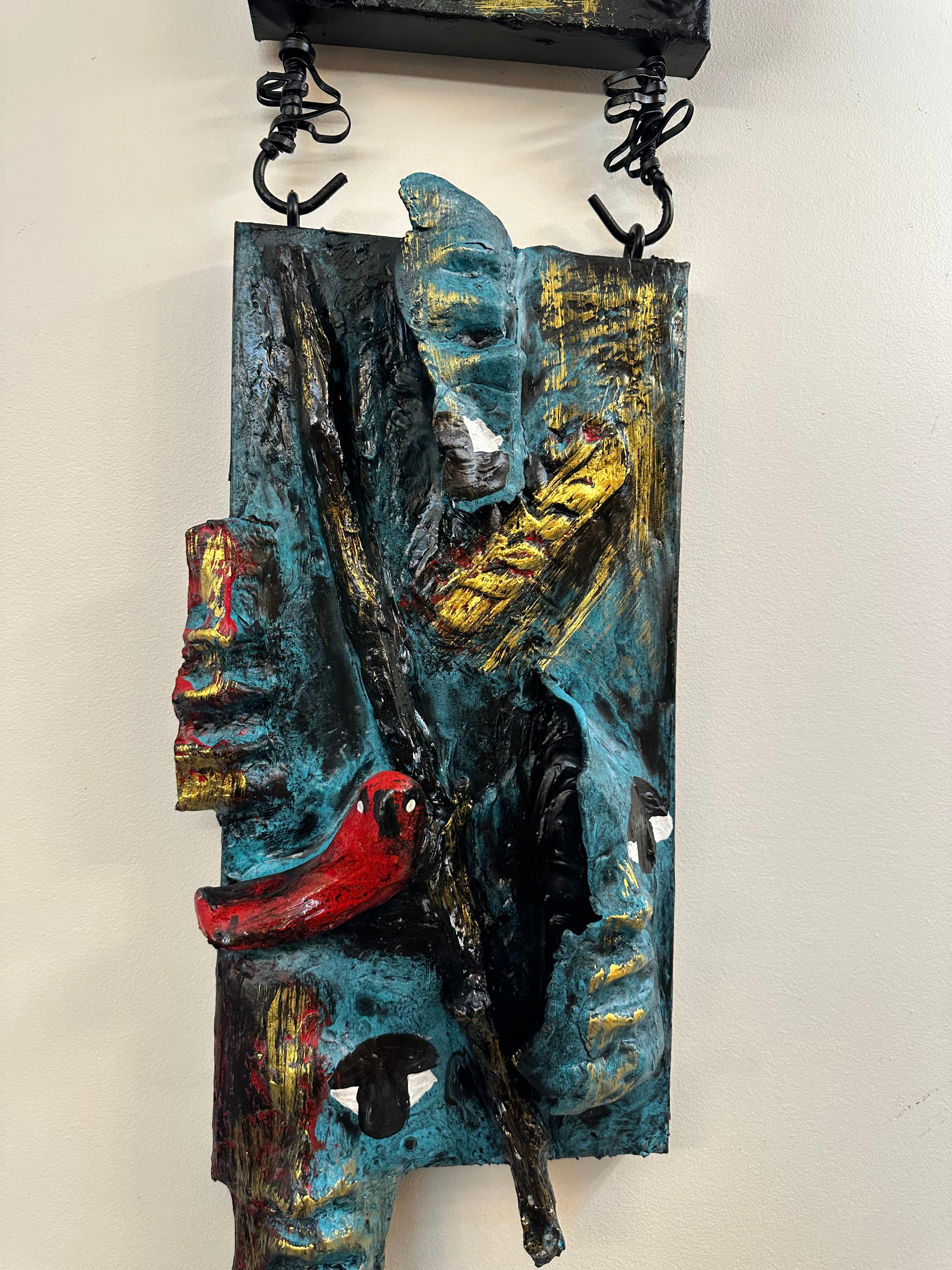 A Demon Among the Spirit Guides — Original Two-Panel Mixed-Media Sculptural Artwork