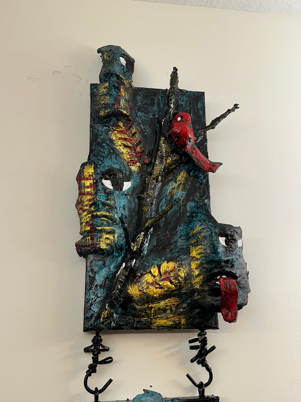 A Demon Among the Spirit Guides — Original Two-Panel Mixed-Media Sculptural Artwork
