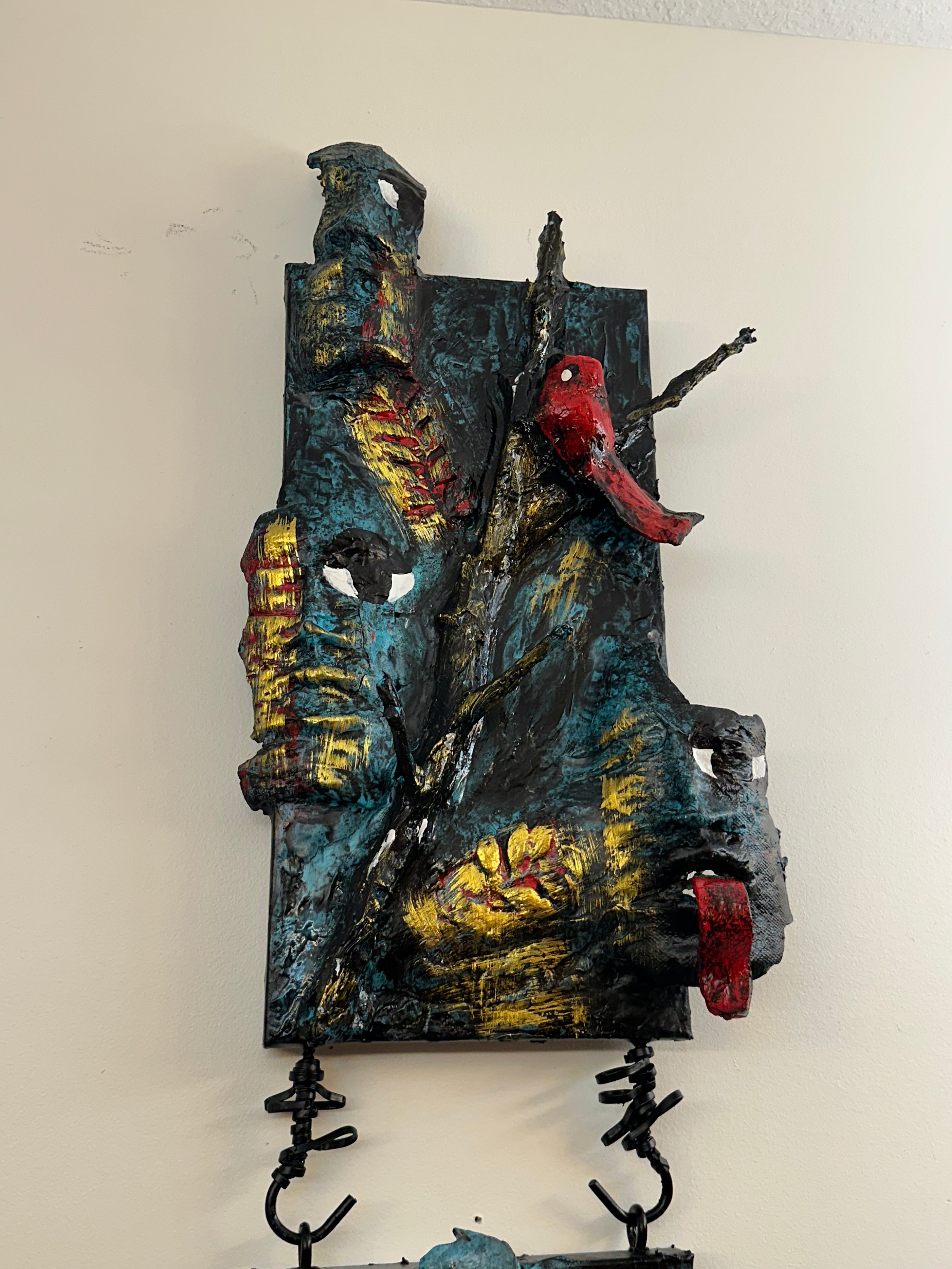 A Demon Among the Spirit Guides — Original Two-Panel Mixed-Media Sculptural Artwork