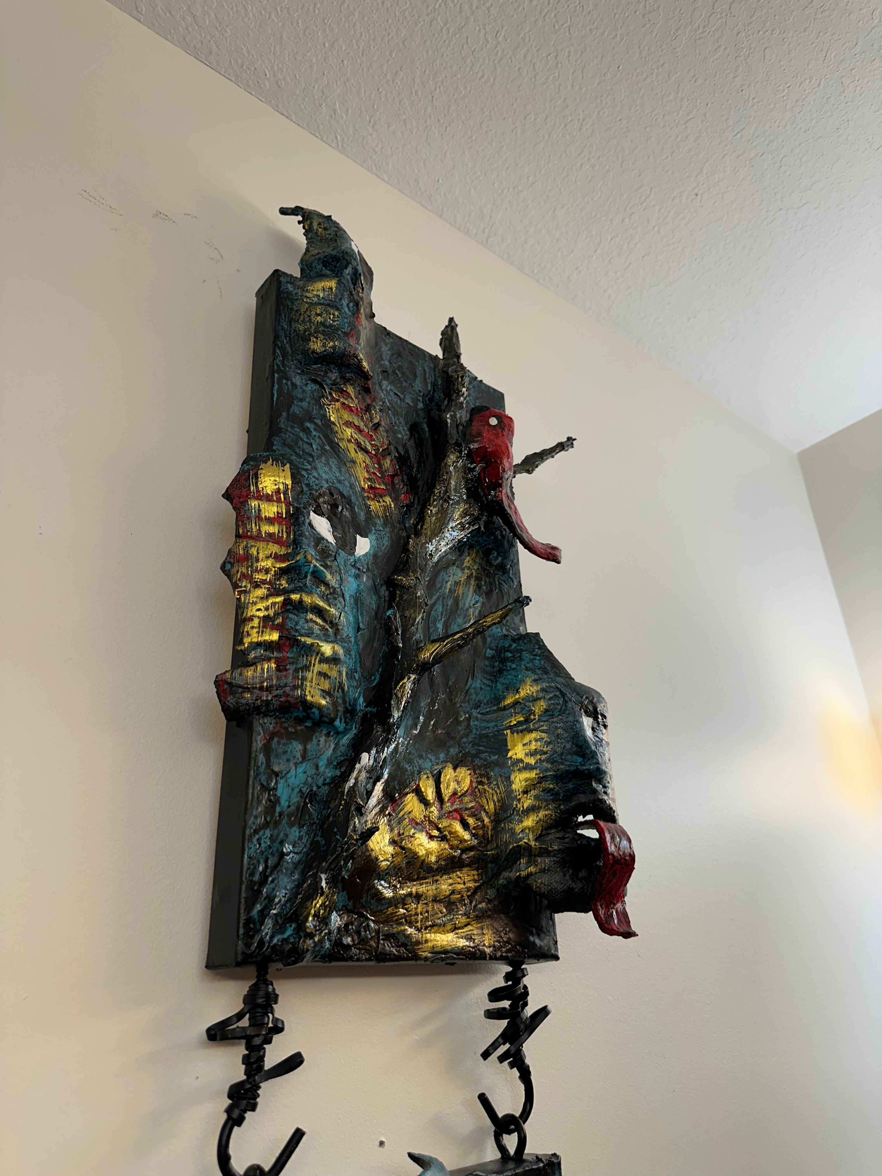 A Demon Among the Spirit Guides — Original Two-Panel Mixed-Media Sculptural Artwork
