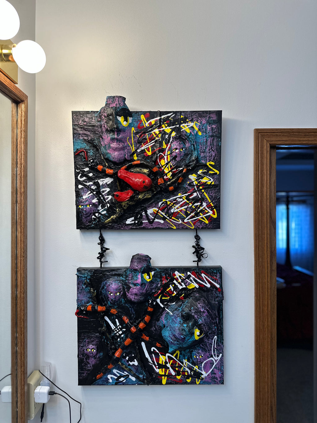 Yellow Eyes — Original Two-Panel Mixed-Media Sculptural Artwork