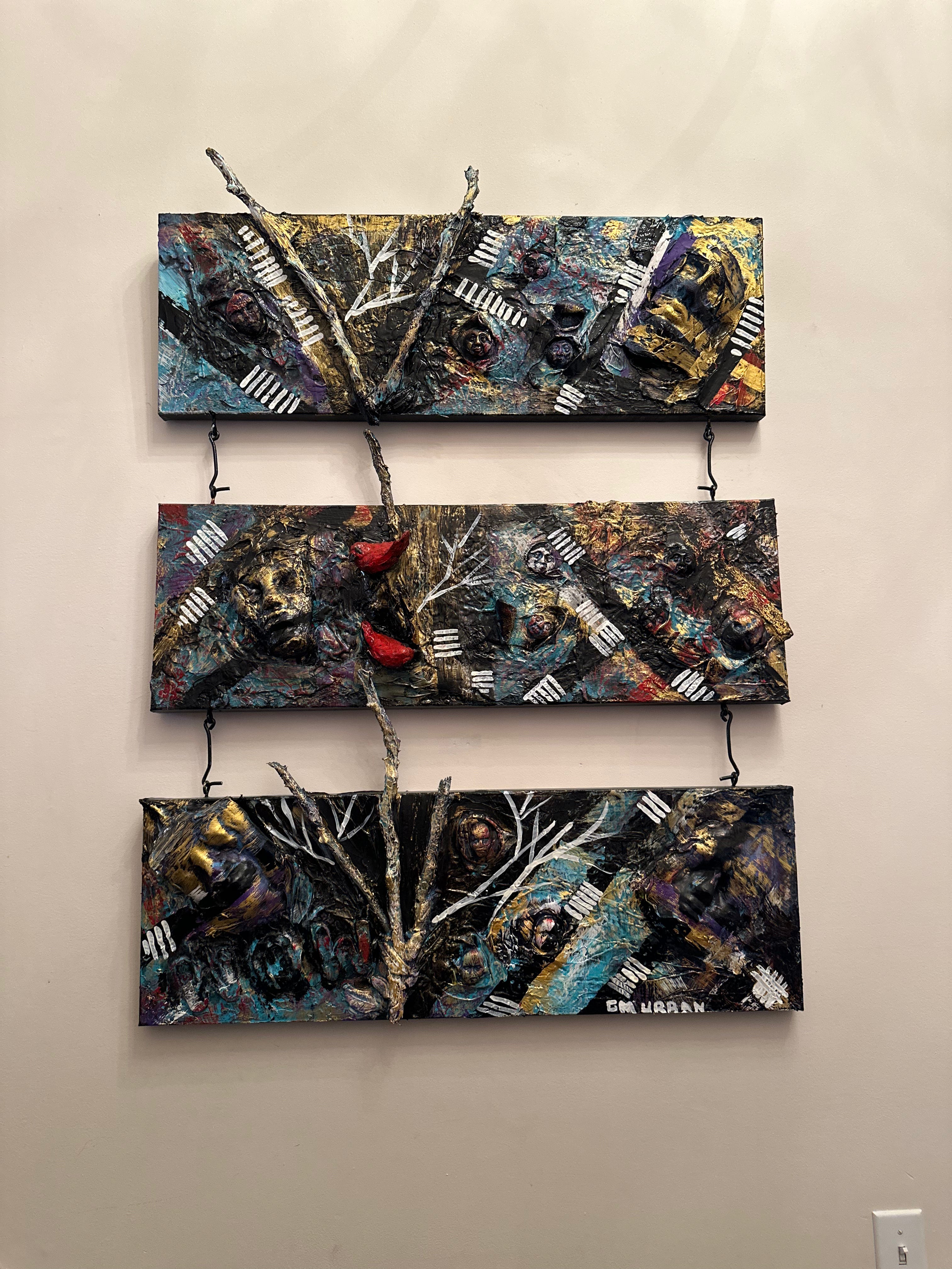 Chaos — Original Three-Panel Mixed-Media Sculptural Artwork