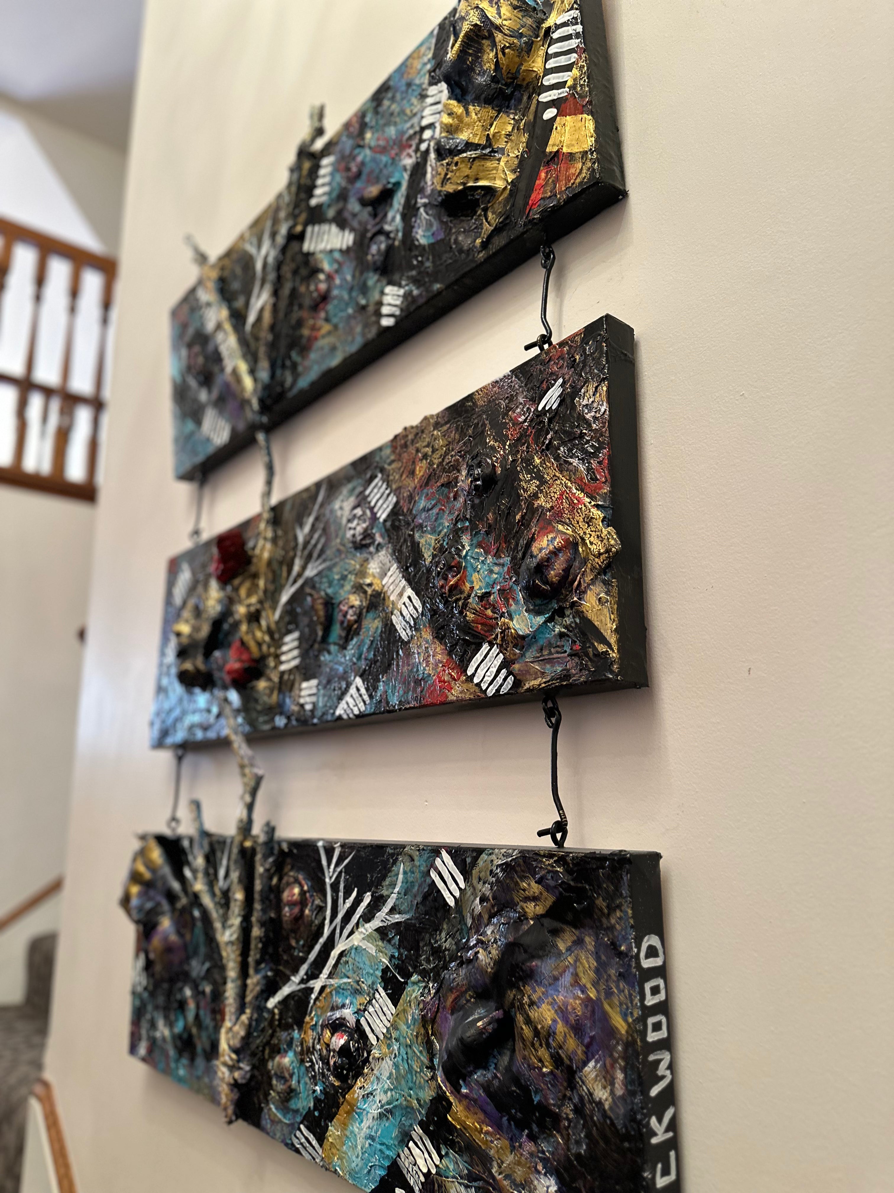 Chaos — Original Three-Panel Mixed-Media Sculptural Artwork