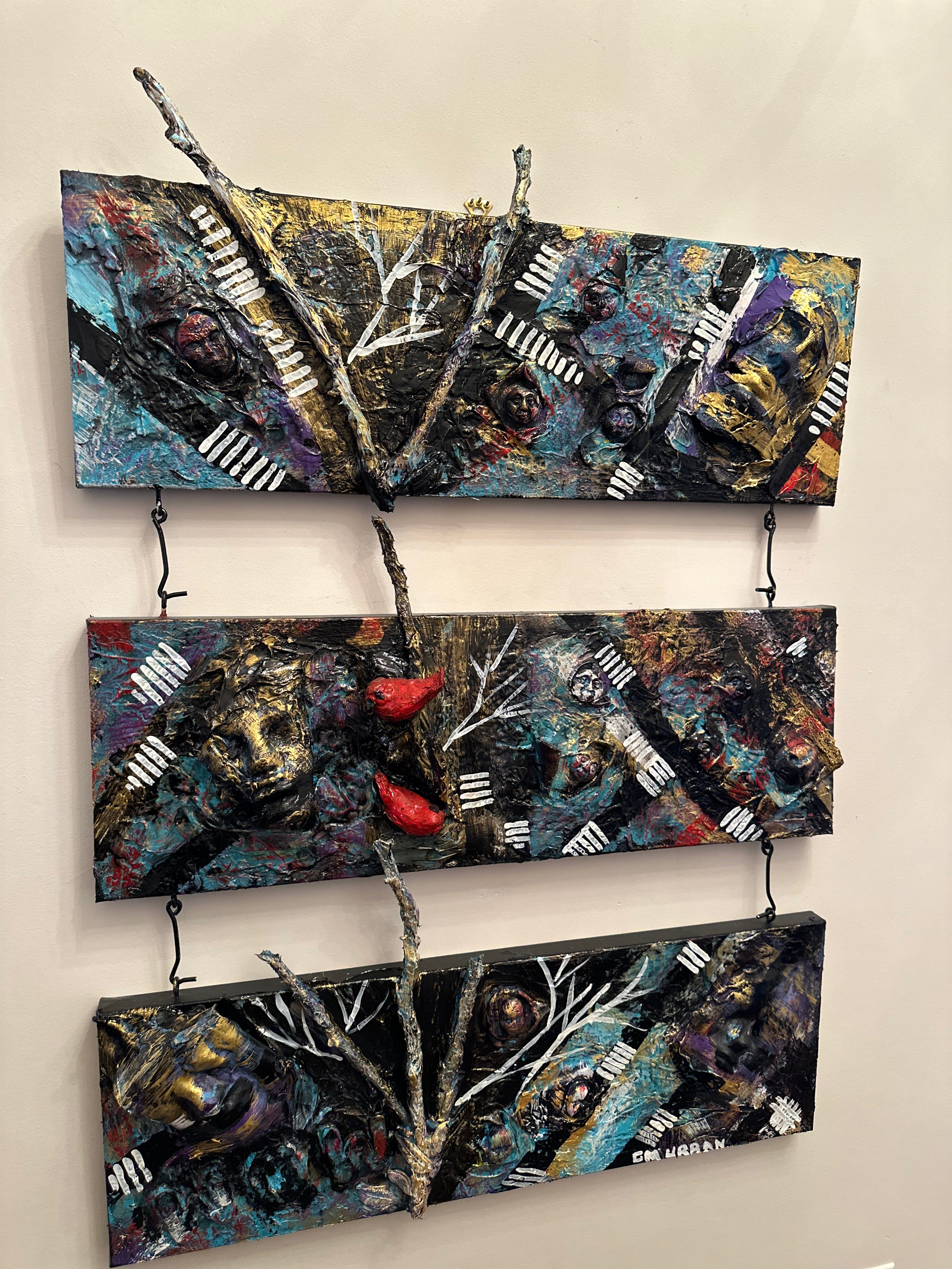Chaos — Original Three-Panel Mixed-Media Sculptural Artwork