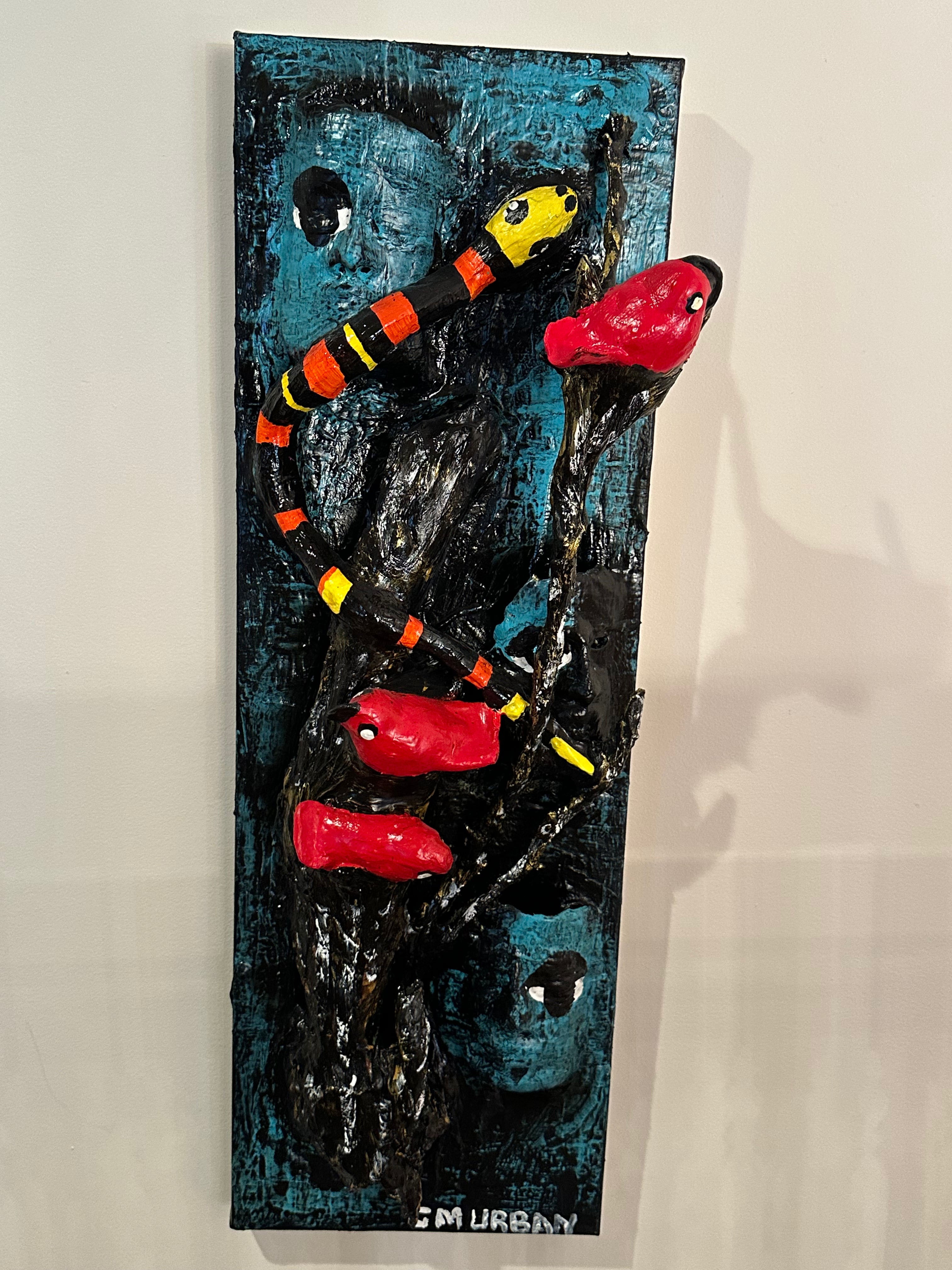 Three Red Birds — Original Mixed-Media Sculptural Artwork
