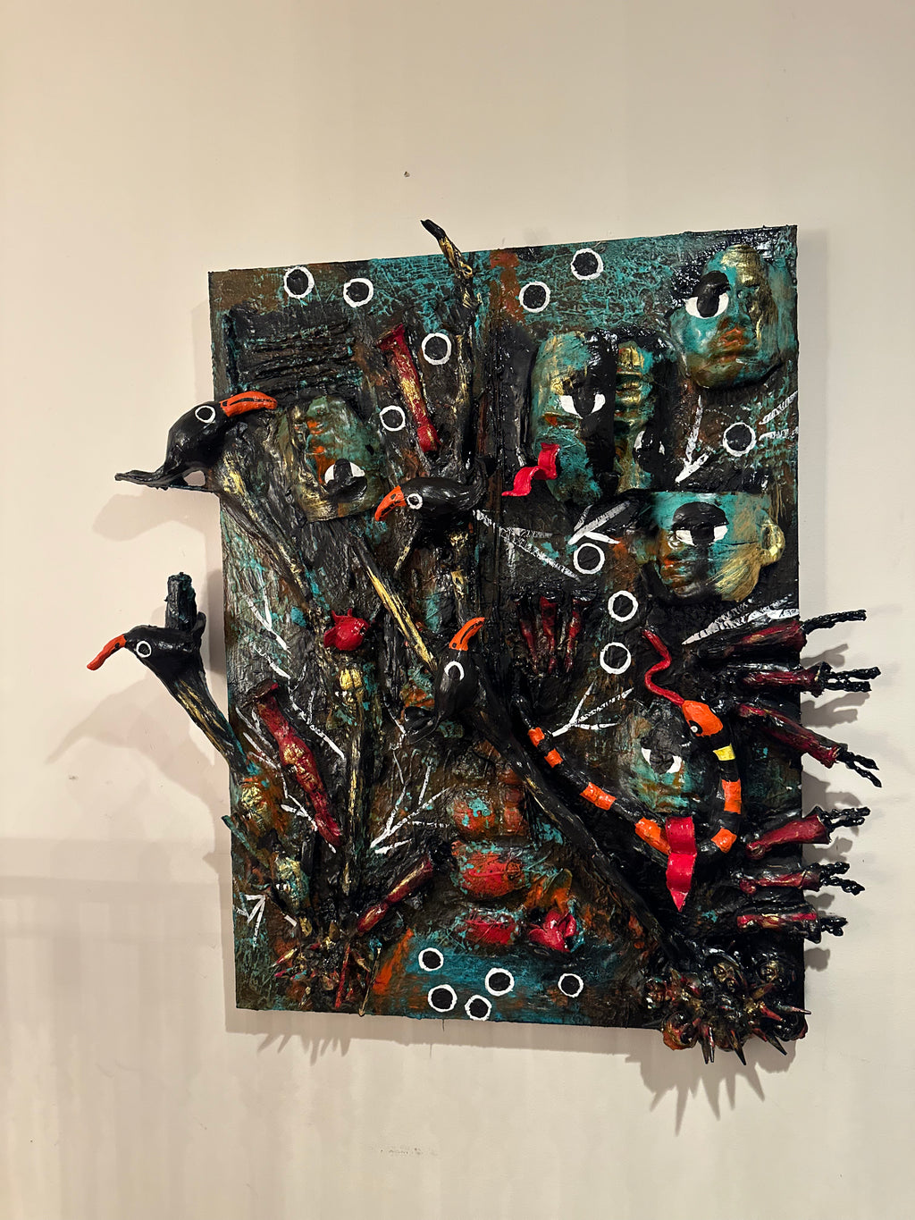 The Demon and Nine Trumpets — Original 3D Mixed-Media Sculpture Painting
