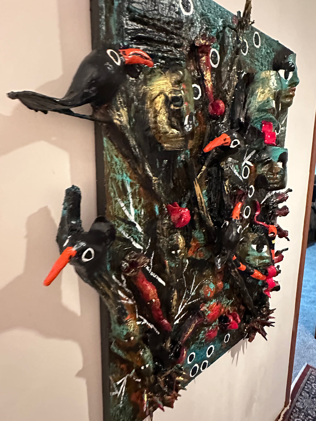 The Demon and Nine Trumpets — Original 3D Mixed-Media Sculpture Painting