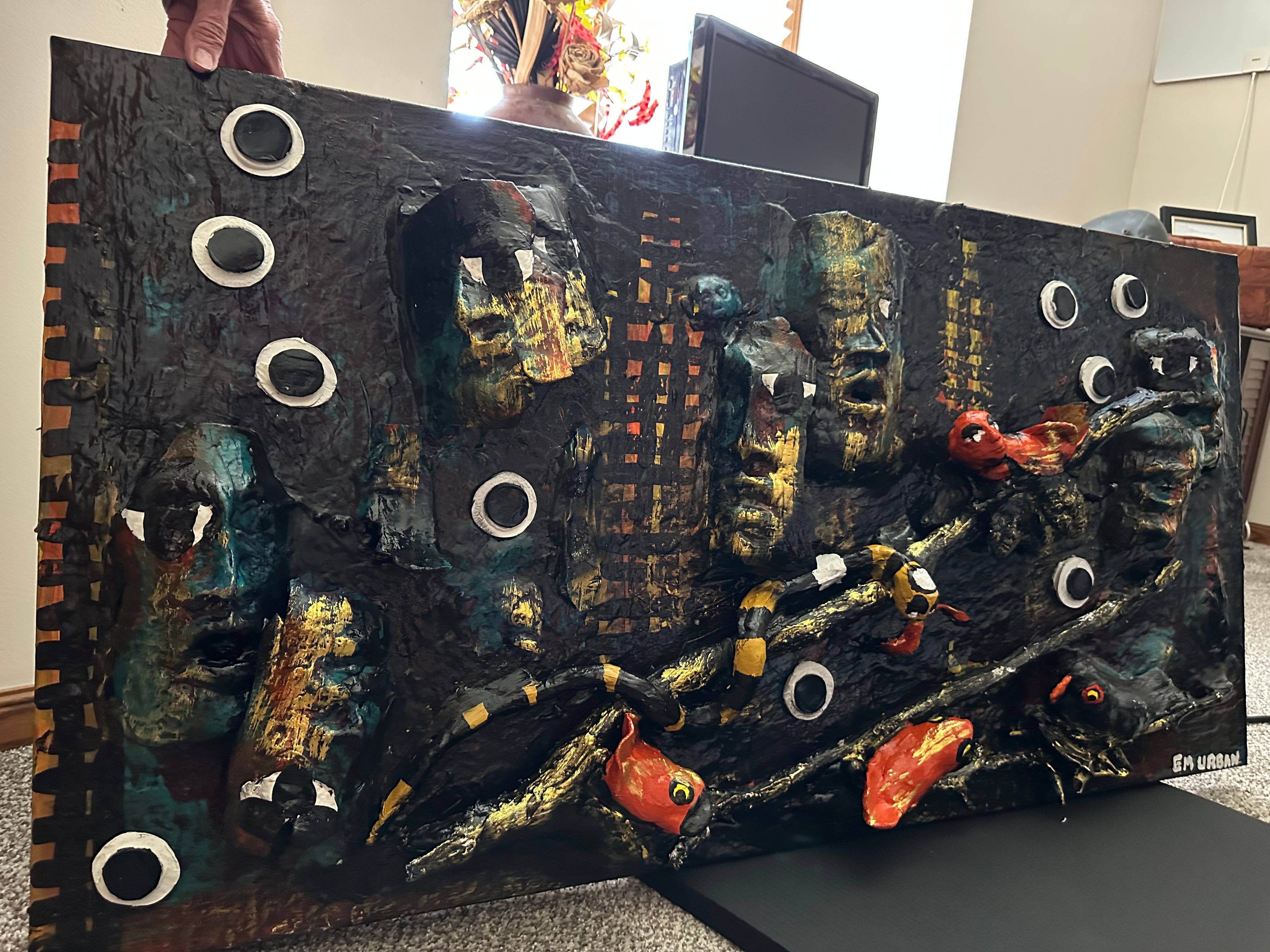 Seven Eyes — Original Mixed-Media Sculptural Painting